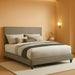Home Furnishings - Dorian - Fabric Upholstered Wood Panel Bed with Padded Headboard, Wood Legs and Transitional Style - Bedroom - California King Size - Taupe - 300851KW