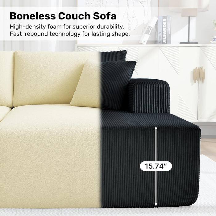 Corduroy Black UShaped 146Inch Modular Sectional Sofa