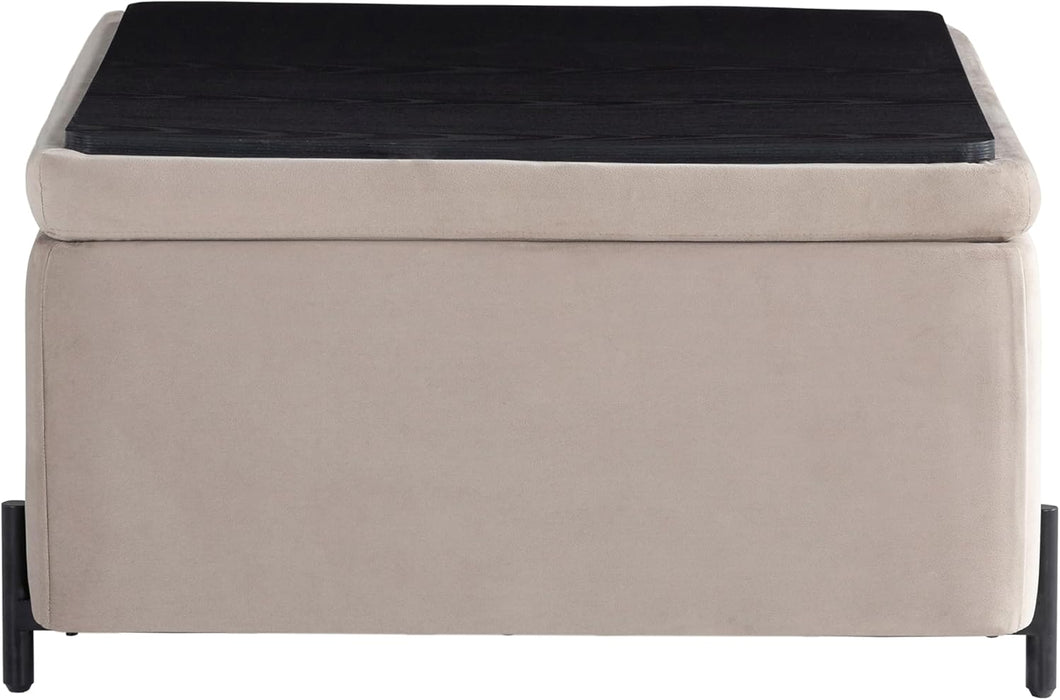 ® Connor 31.1" Large Storage Ottoman, Modern Boho, Matte Black Metal Legs, Velvet Fabric, Taupe