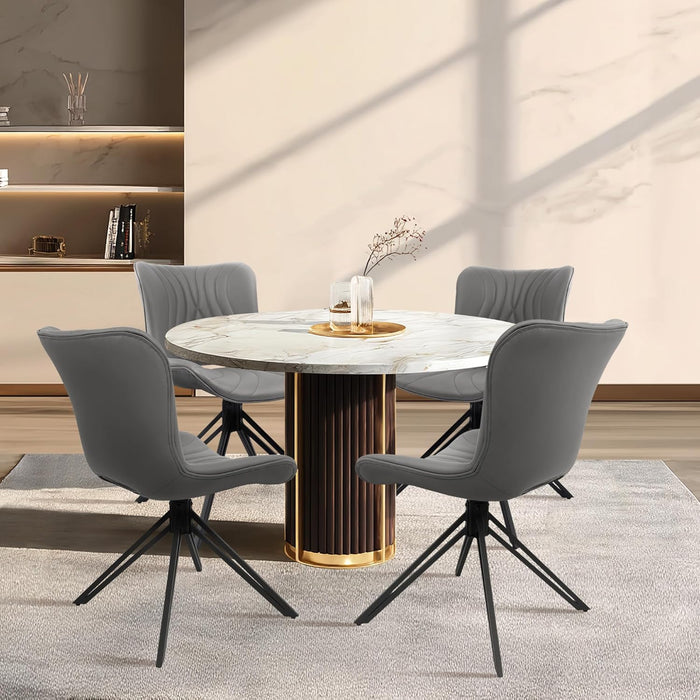 Dining Chairs Set of 2, 360° Swivel Upholstered Mid-Century Modern Kitchen Dining Room Chairs, Armless Faux Leather Accent Side Chair with Padded Back, Metal Legs for Living Room Bedrooms,Grey