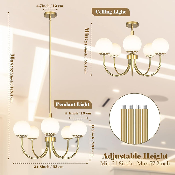Gold Sputnik Chandelier Pendant Light Frosted Glass