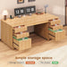 55.1" Fluted Office Desk with 6 Drawers, Modern Executive Desk with Acrylic File Drawers, Computer Desk with Power Outlets for Home Office and Study, Natrual