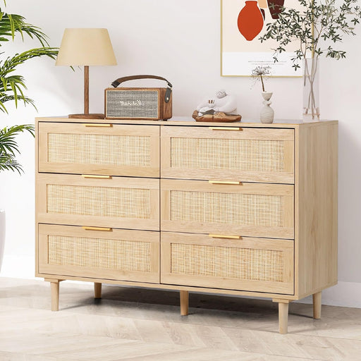 Natural Rattan Dresser with 6 Drawers