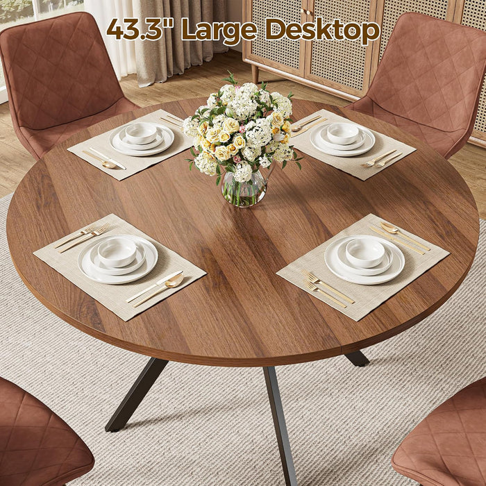 round Dining Table for 4, 43" Farmhouse Kitchen Table with Storage