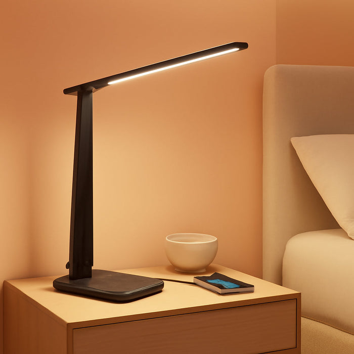 LED Desk Lamp for Home Office, Eye-Caring Light with 4 Color Modes & Touch Control, USB A+C Charging Ports, Adjustable Rotating Head with Timer for Reading, Bedroom & Small Desks