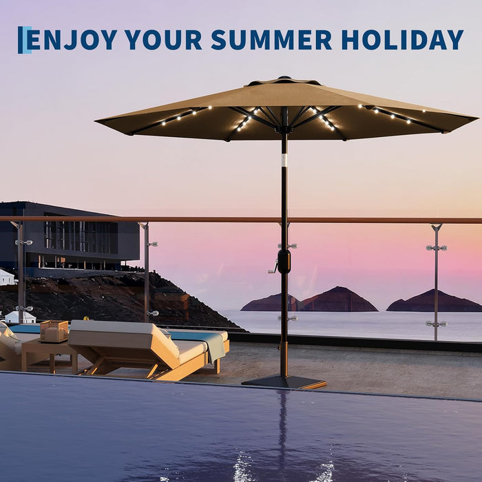 Patio Umbrella with Solar Lights, Outdoor Table Umbrella with 8 Durable Ribs, Tilt & Crank Mechanism, Waterproof & UV Protection for Garden, Backyard, Poolside,