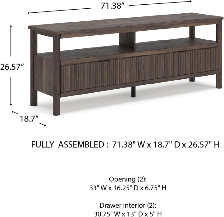 Cadmori Casual 72" TV Stand for Tvs up to 82" with Ambient Lighting, 2 Drawer and a Shelf, Dark Brown