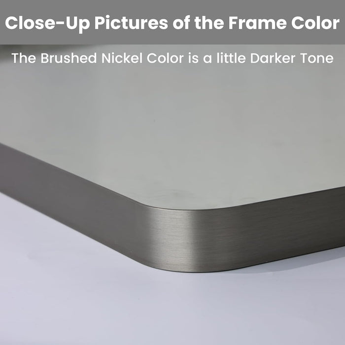 22X30 Inch Brushed Nickel Bathroom Mirror, Rounded Rectangle Silver Metal Frame Mirror, Brushed Nickel, Anti-Rust, Hangs Horizontally or Vertically