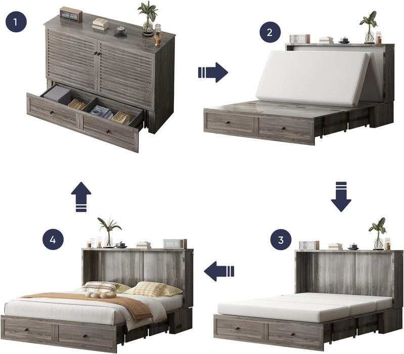 Queen Murphy Bed Grey With IntegratedCharging Station