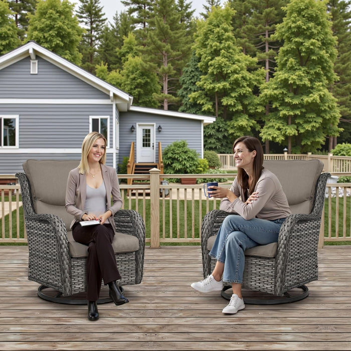 Outdoor Swivel Rocker Patio Chairs Set of 4 with Coffee Table - 5" Thick Cushion 8 Piece Furniture Set All Weather Comfortable Wicker Conversation Set for Porch Deck - Gray/Gray