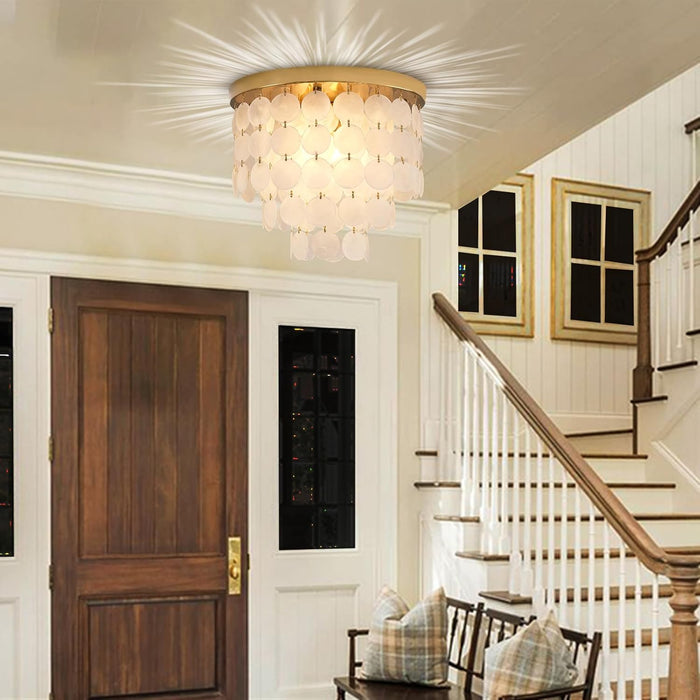 Capiz Shell Chandelier AntiqueGold Finish Flush Mount