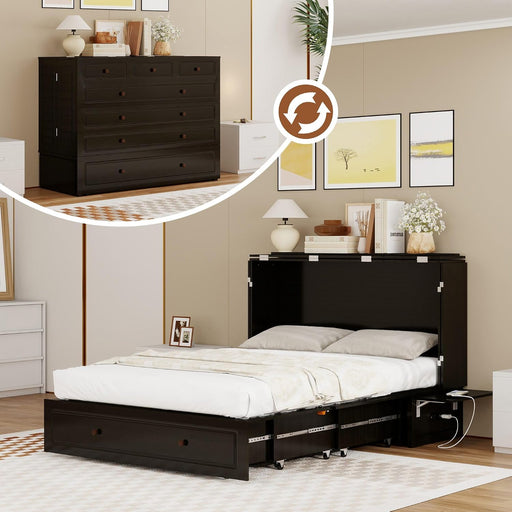 Queen Murphy Bed Cabinet Contemporary Black Finish