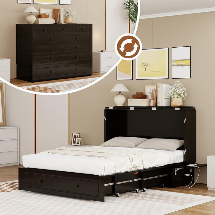 Queen Murphy Bed Cabinet Contemporary Black Finish