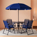 6 Piece Navy Patio Garden Set with Table, Umbrella and 4 Folding Chairs