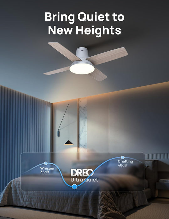 Ceiling Fans with Lights, 12 Speeds & 3 Fan Modes, Quiet DC Motor, Low Profile Easy to Install, Flush Mount Smart Ceiling Fan with Dimmable LED, 12H Timer for Bedroom, Remote, White, 44''