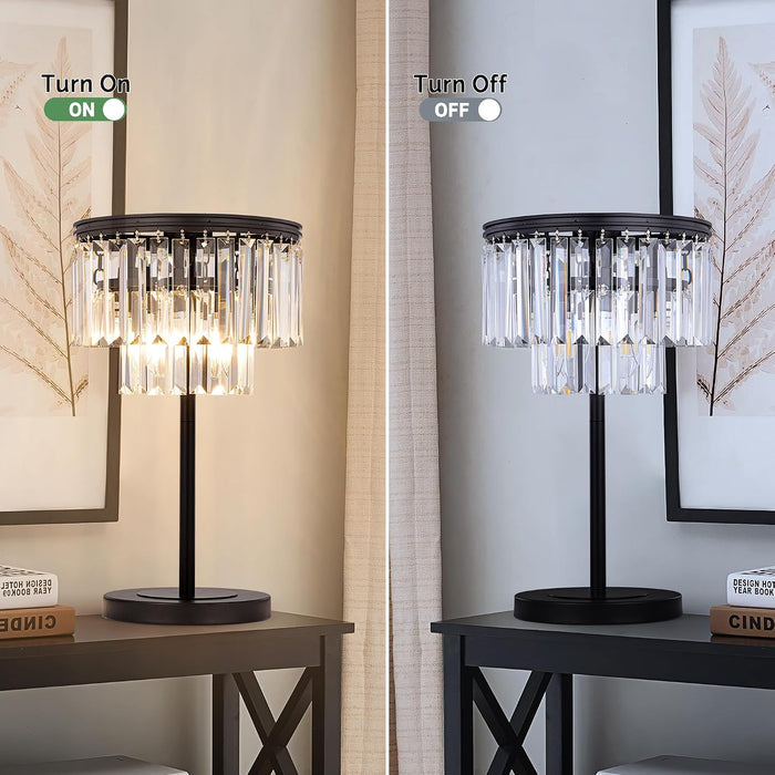 3 Lights Crystal Table Lamp, Bedside Lamp for Bedroom