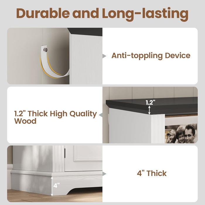 Farmhouse Bookshelves and Bookcases with Doors and Drawer, Bookshelf with Storage, Floor Standing 6 Shelf Display Storage Shelves 70 in Tall Bookshelf for Home Office, Living Room, White