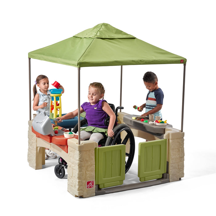 All-Around Playtime Patio with Canopy with 16 Play Accessories Playhouse Kids Outdoor Toys