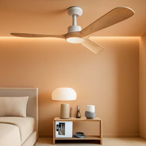 52 Inch Wood Smart Ceiling Fans with Lights Remote,Voice Control via WIFI Alexa App,Quiet DC Motor,Outdoor Indoor Ceiling Fan,Dimmable,Modern Light Wood Lighting & Fan for Bedroom Patio Porch