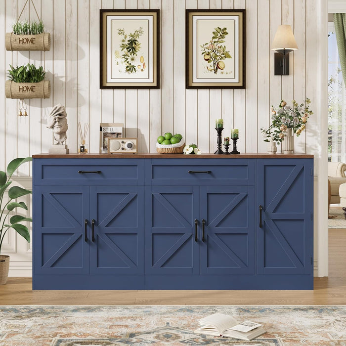 71” Large Sideboard Buffet Cabinet, Farmhouse Coffee Bar Cabinet (Blue)