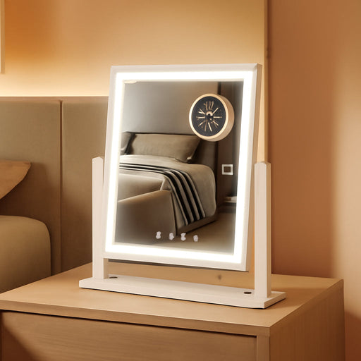 Lighted Makeup Mirror, Hollywood Vanity Mirror with Lights, Three Color Lighting Modes, and 5X Magnification Mirror, Smart Touch Control, 360°Rotation (14.1In,White,Gift Box)