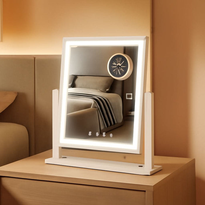 Lighted Makeup Mirror, Hollywood Vanity Mirror with Lights, Three Color Lighting Modes, and 5X Magnification Mirror, Smart Touch Control, 360°Rotation (14.1In,White,Gift Box)
