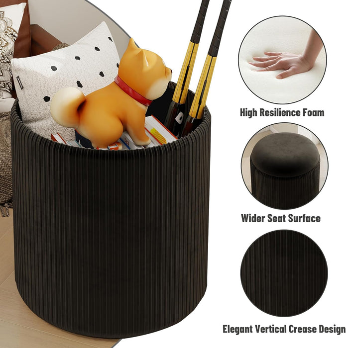 round Ottoman with Storage Set of 2, Velvet Nesting Ottoman for Living Room,Bedroom,Dorm,Rv, Flip-Up Lid Coffee Table, Upholstered Makeup Vanity Stool,Multifunctional Foot Rest 330Lbs Load Black