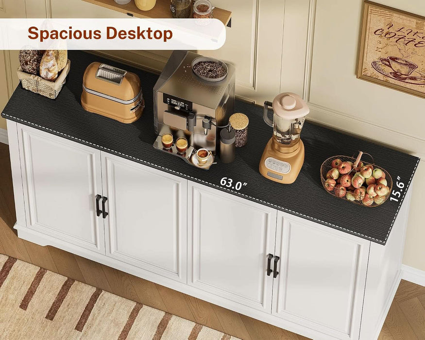 63'' Buffet Cabinet with Storage & 2 Adjustable Shelves, Modern Sideboard Cabinet with 4 Doors, Coffee Bar Cabinet, White