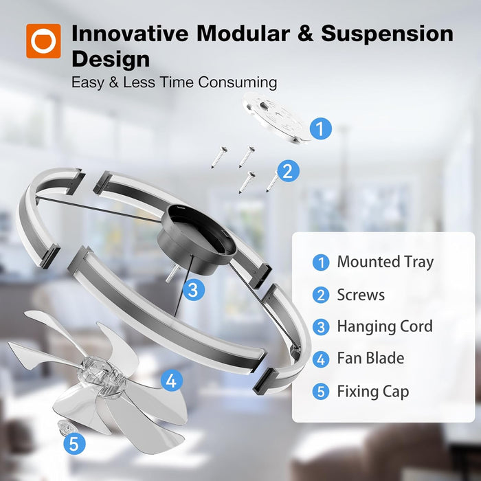 24'' Ceiling Fans with Lights and Remote, Low Profile Flush Mount Ceiling Fan with Light, 3000-6000K Dimmable LED Fandelier, Modern Small Black Ceiling Fan for Bedroom, Kitchen, Living Room