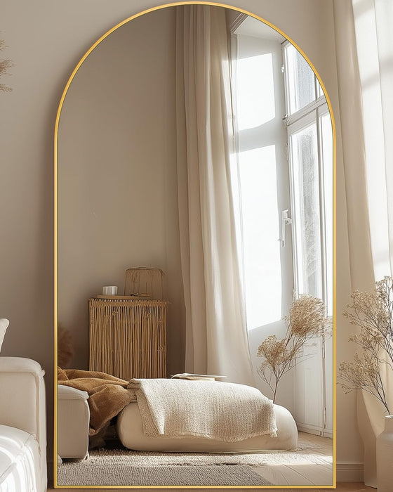 Full Length Mirror, 76"X44" Oversized Full Body Mirror Gold, Arched
