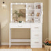 Vanity Desk with Mirror and Lights, Makeup Vanity with 4 Drawers, Cabinet & 4 Necklace Hooks, White Vanity with Mirror and 10 LED Lights, Dressing Table for Women, Bedroom, White