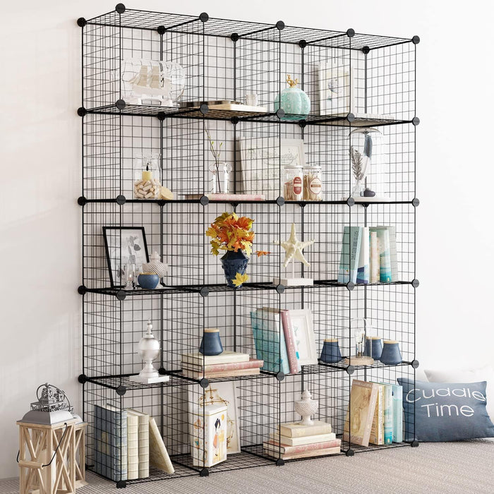 Wire Storage Cubes, Metal Storage Shelves Bookshelf, Stackable Modular Closet Organizer for Bedroom Living Room, Office, Black (20-Cube, Iron)