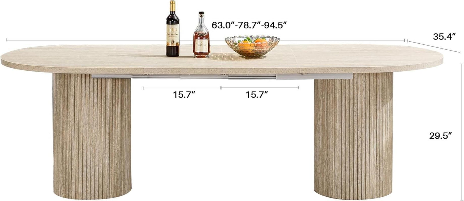 62.99"-94.5" Extendable Dining Table, Rustic Kitchen Dining Room Table with Wood Leg, Expandable Farmhouse Dining Table Conference Table for Living Dining Room Home Office