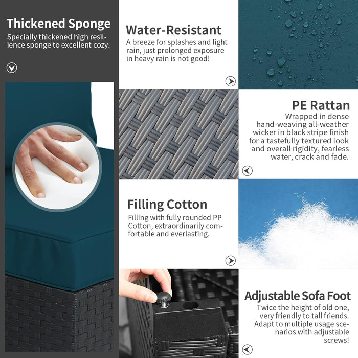 Patio Furniture Set 5 Pieces Outdoor Furniture Sets Patio Couch Outdoor Chairs Coffee Table Peacock Blue Anti-Slip Cushions and Waterproof Covers