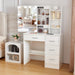 Vanity Desk with Makeup Mirror and Light, Makeup Dressing Table with 4 Drawers and Cushioned Stool for Bedroom, White Dressing Desk for Bedroom