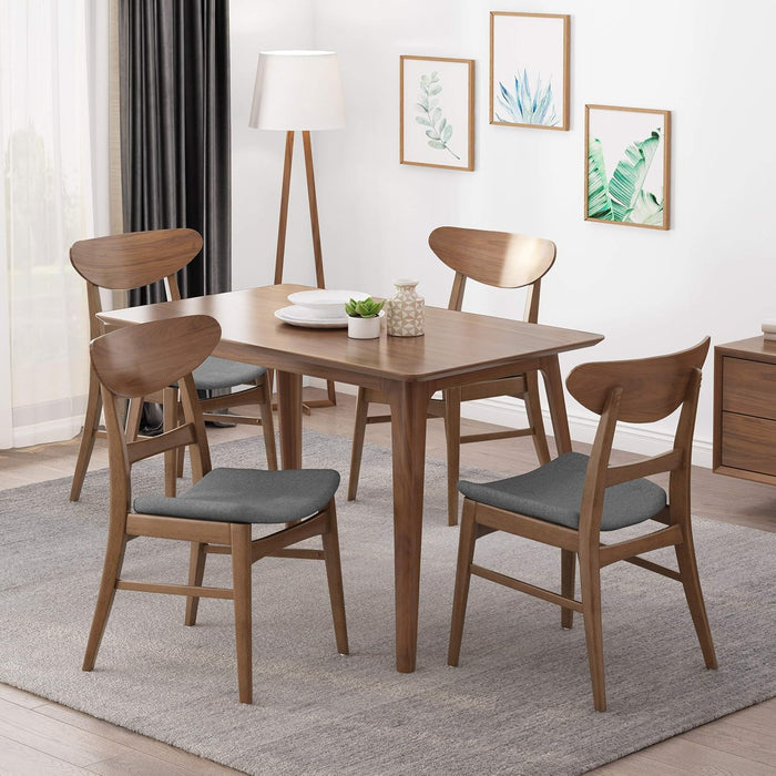 Frances Mid-Century Modern Dining Chairs (Set of 4), 100% Polyester and Rubber Wood, Dark Gray, Walnut