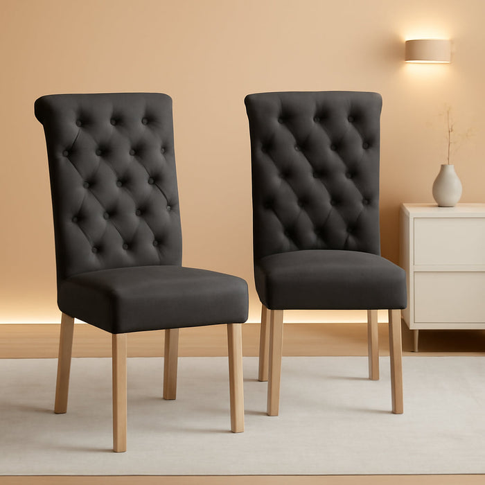Habit Solid Wood Tufted Parsons Charcoal Dining Chair, Set of 2