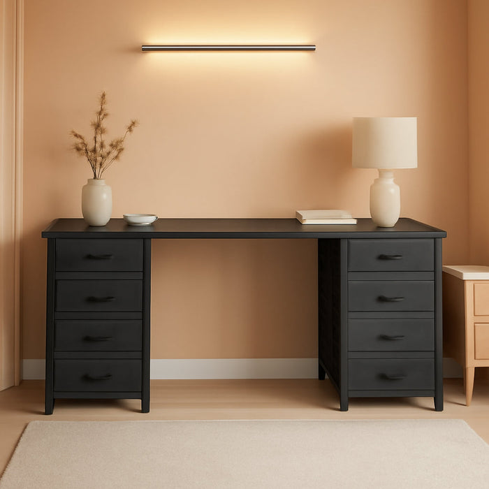 47 Inch Computer Desk with 8 Drawers, Office Desk Work Desk for Home Office, Study, Gaming Desk with Fabric Drawers, Large Storage, Black