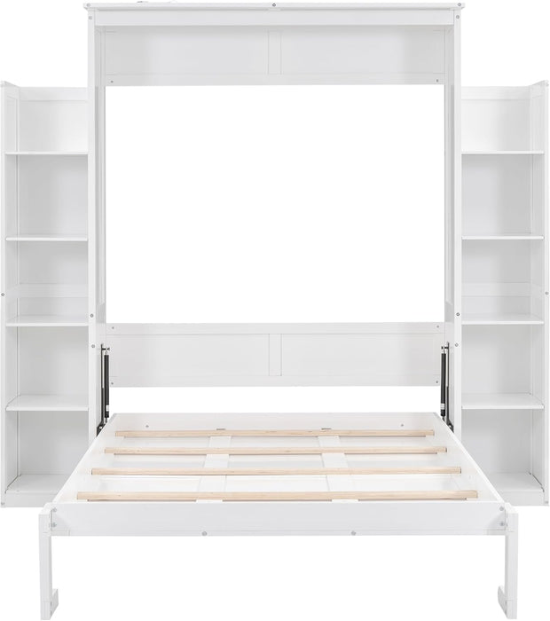 Full Murphy Bed White With BuiltInStorageShelves LED
