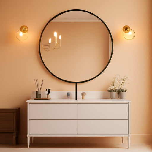 Black round Mirror for over Sink 24-Inch, Circle Bathroom Mirror, Metal Frame Vanity Mirror, Modern Wall Mirror for Entryway Living Room