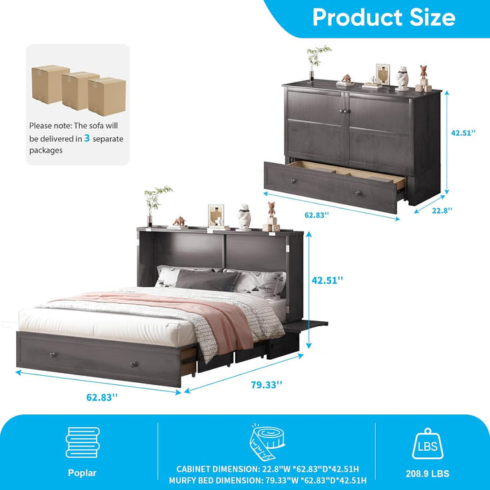 Queen Murphy Bed Cabinet SolidWood Mattress Included