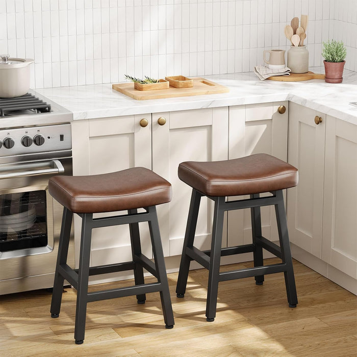 24 Inche Bonded Leather Counter Height Bar Stools Set of 2 Curved | Barstools with Curved Bonded Leather Seats & Heavy Duty Metal Legs for Kitchen Counter, Easy Assembly, All Black
