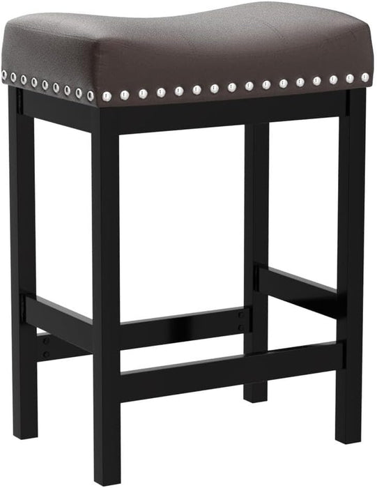 Brown Bar Stools Set of 2, Counter Height Bar Stool, Saddle Barstools, Pu Leather Stools with Metal Frame for Kitchen Island, 918P-BR