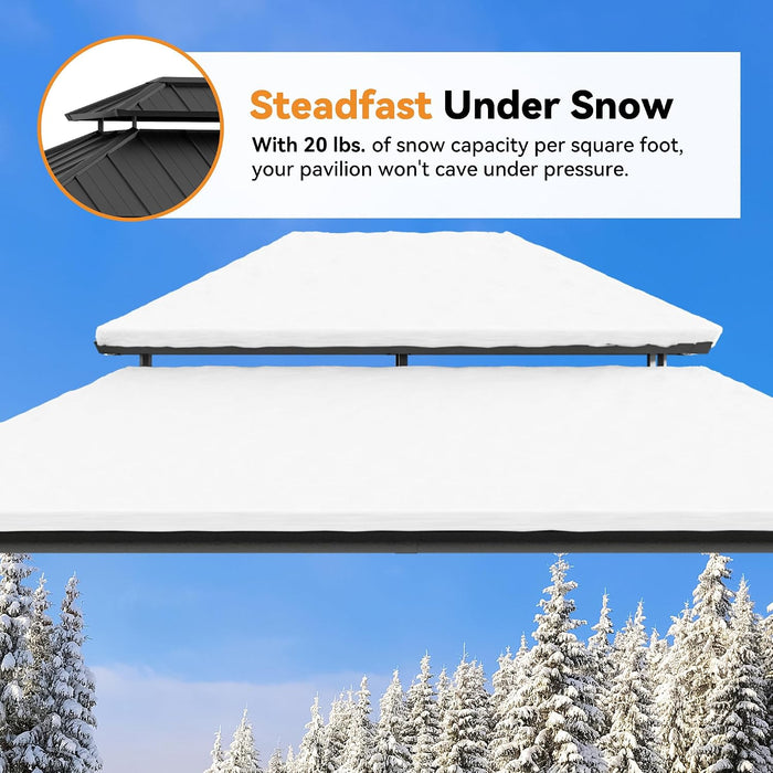 12x14 Weatherproof Gazebo WoodgrainFinish With LEDs