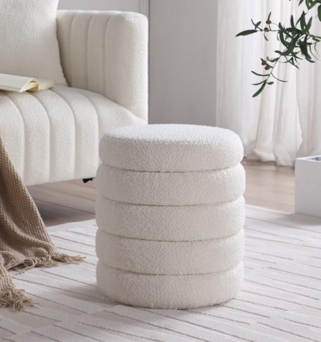 Modern round Ottoman with Soft Padded Seat, Storage Vanity Chairs for Makeup, Upholstered Footrest Stool Ottoman Foot Stool for Living Room, Bedroom