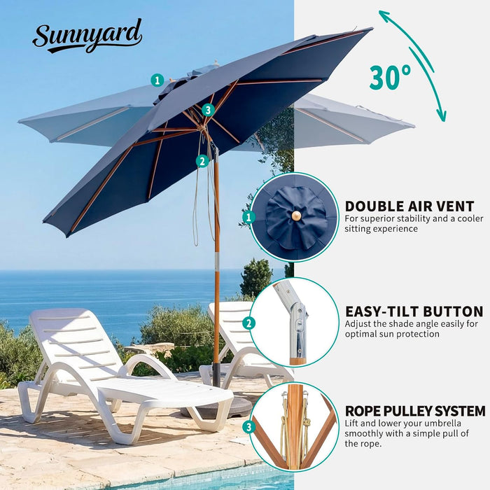 9FT/10FT Bamboo Patio Umbrella, UPF50+ Outdoor Table Umbrella
