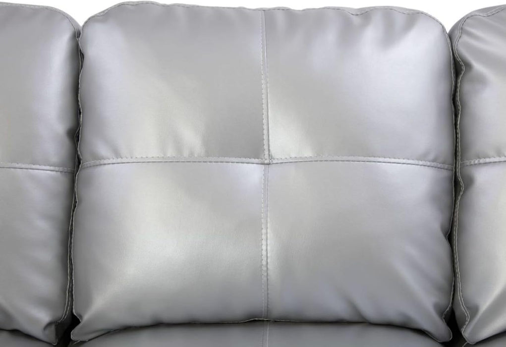 L-Shaped 3-Piece Semi PU Synthetic Leather Sofa with Storage Ottoman Set, Sectional Couch Sofa Set for Living Room, Office, Small Space, Silver White