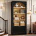 71" Tall Arched Bookcase, 5-Tier Black Bookshelf with Storage Cabinet, Modern Freestanding Wooden Bookshelves Open Display for Living Room, Home Office, Study