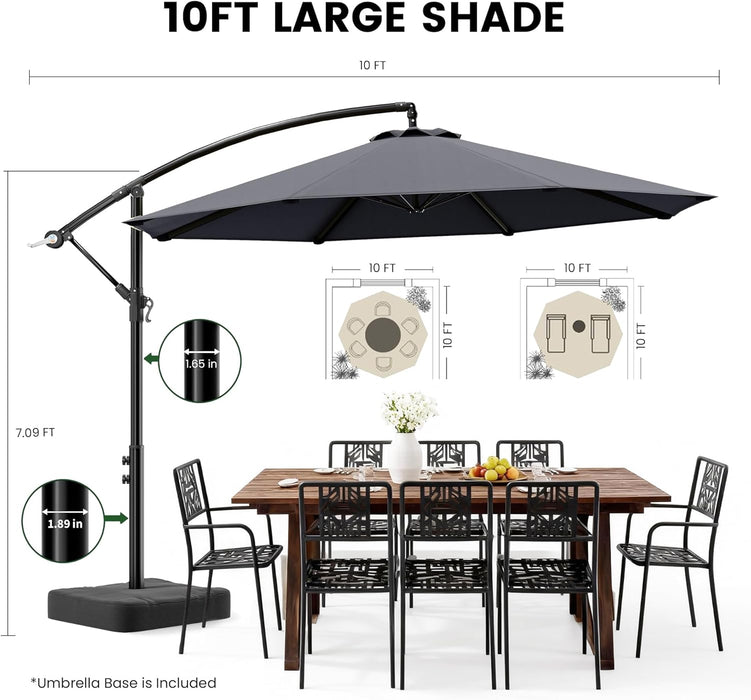10FT Patio Umbrella with Base Included, Cantilever Offset Outdoor Patio Umbrella with 360° Rotation & Infinite Tilt, Fade-Resistant Yarn-Dyed Canopy, 8-Rib Steel Frame for Patio Pool Deck Backyard, Charcoal