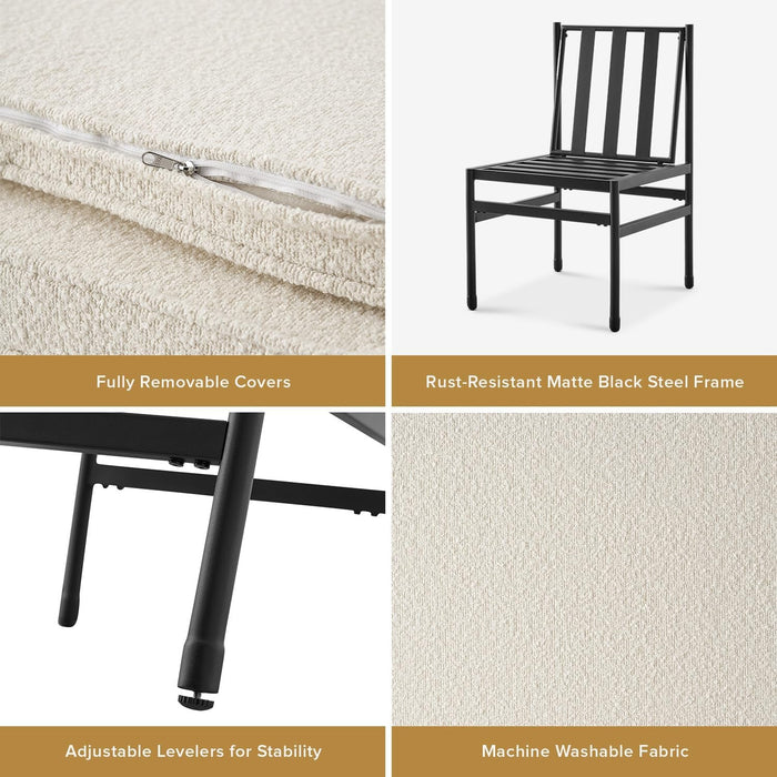 Odelia Dining Chairs, Kitchen Chairs, Dining Room Chairs, Black Dining Chairs, Sturdy Bifma-Certified Rust-Free Metal Frame and Removable Cushion Covers (2, Pearl White Boucle, One Size)